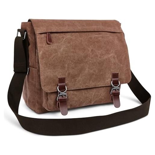 DORRISO moda borsa a tracolla uomo borse messenger tela ventiquattrore 13.3 pollici laptop messenger bag briefcase viaggio causale lavoro scuola uomo borsa a tracoll marrone