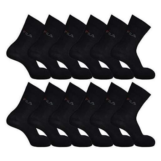 Fila 12 paia calze calzini mezza gamba uomo donna cotone elasticizzato nero bianco grigio (43-46, nero)