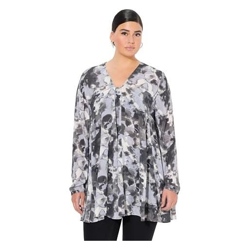Ulla Popken blusa dal taglio svasato con stampa, scollo rettangolare e maniche lunghe grigio grafite 46+ 835969110-46+