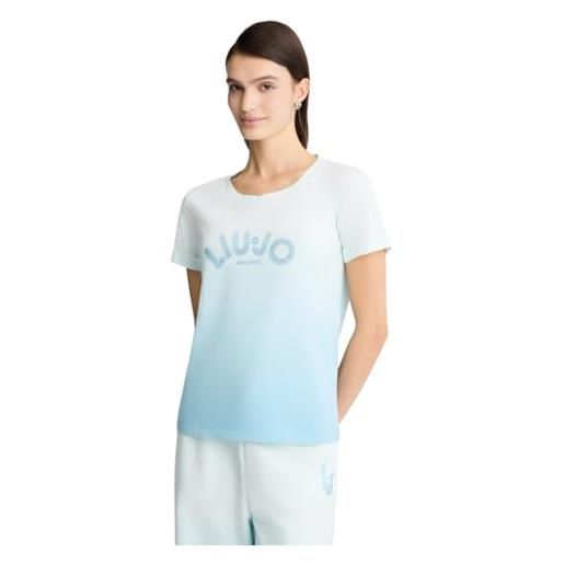 Liu Jo t-shirt maniche corte con logo e strass da donna, ta5267 (it, testo, xl, regular, regular, crystal blue)