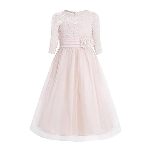 Aislor vestito da cerimona bambina a 3/4 maniche abito damigella con 3d fiore ragazze vestiti eleganti da sera sposa matrimonio bambina vestitino da festa compleanno a champagne 8 anni