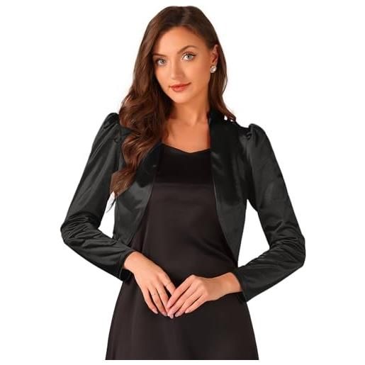 Allegra K coprispalle in raso da donna per coprispalle a maniche lunghe bolero corto con volant aperto sul davanti nero l