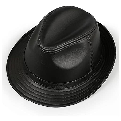Dunxiles cappello a cilindro in pelle da uomo, berretto piatto antivento in vera pelle, cappello da pescatore alto casual - per berretto da pescatore pieghevole in pelle da viaggio unisex, berretto in pelle