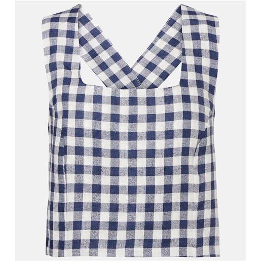 Asceno top cropped cozumel a quadretti in lino