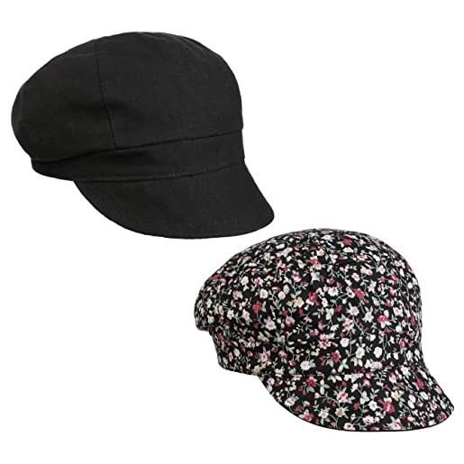 LIPODO berretto reversibile millefleurs donna - berretti con visiera piatto cappello baker boy visiera, estate primavera/estate - l (57-58 cm) nero