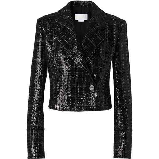 Genny giacca con paillettes crop in tweed - nero