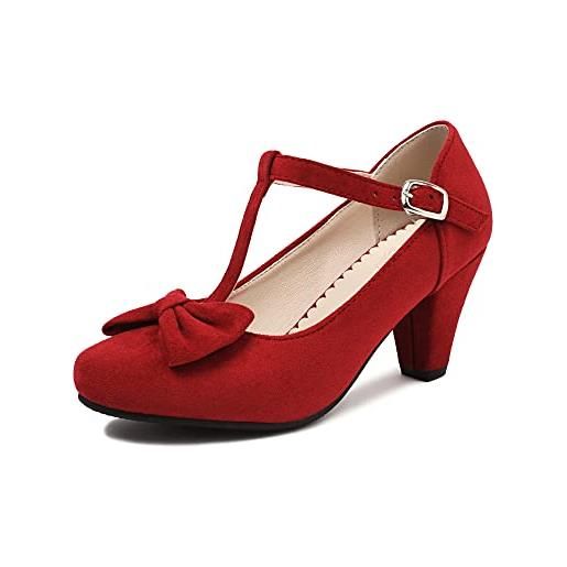elerhythm mary jane vintage t-strap tacchi con fiocco gatsby anni '50 pumps closed toe anni '20 victorian sweet ankle eleganti e comode scarpe da dressy, colore: rosso, 38 eu