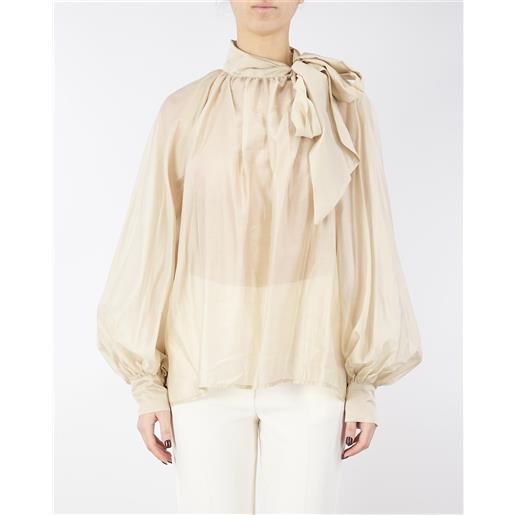 VICOLO camicia vaniglia in organza con maxi fiocco