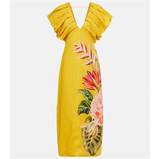 Farm Rio abito midi spring awakening in lino