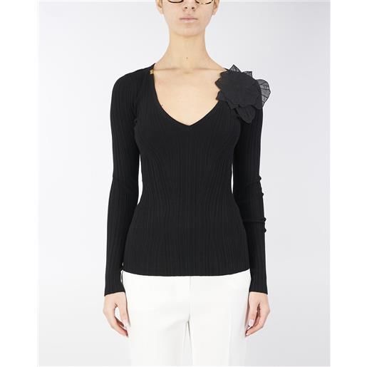 ELISABETTA FRANCHI top in maglia a coste con dettaglio floreale