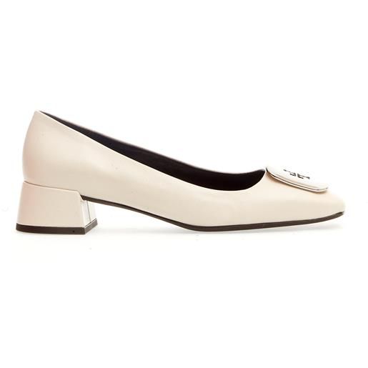 TORY BURCH pump pelle panna fibbia logo argento tacco 40