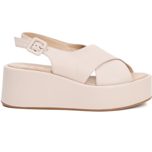 STRATEGIA zeppa incrocio pelle panna