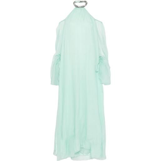 Amen abito lungo in seta con chiffon - verde