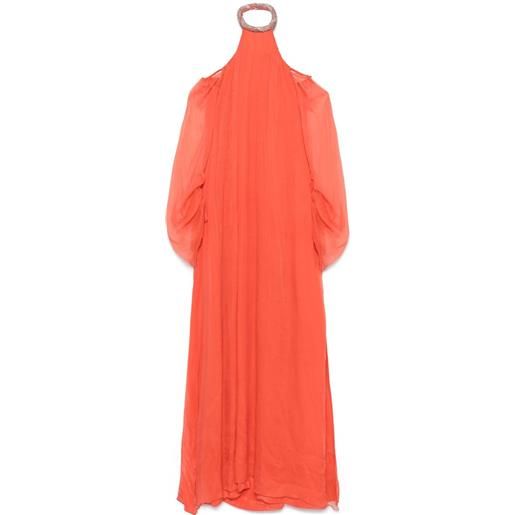 Amen abito lungo in seta con chiffon - rosso