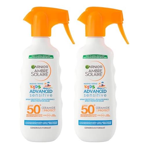 Garnier 2x Garnier ambre solaire kids spf 50+ spray protezione molto alta bimbi ipoallergenico e resistente all'acqua - 2 flaconi da 270ml ognuno