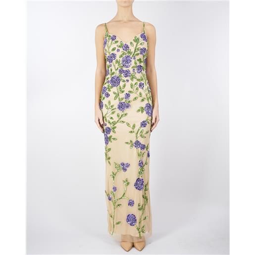PERLAROSSA abito in tulle con ricamo fiori in micro perle e strass