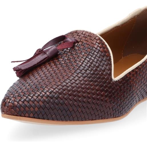 Ebarrito mocassini in pelle patchwork con nappine e tacco 1cm