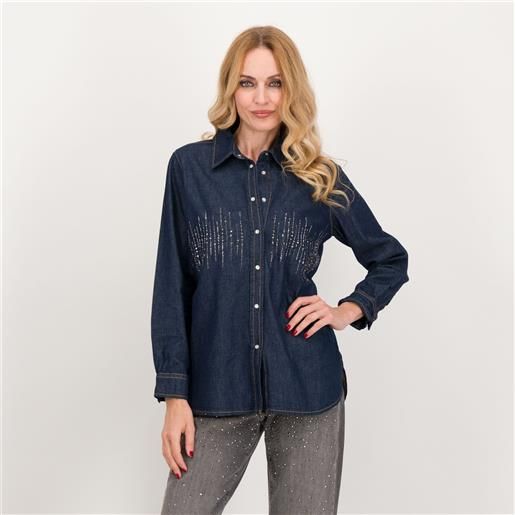 Oltre camicia con strass in denim di cotone scuro