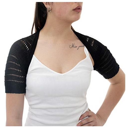 FANTASIE TERRENE coprispalle estivo traforato in cotone, manica corta. Made in italy. Colore nero