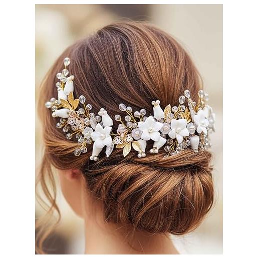 IYOU sposa matrimonio vite capelli oro fiore copricapo foglie cristallo spose damigella d'onore accessori per capelli per donne e ragazze