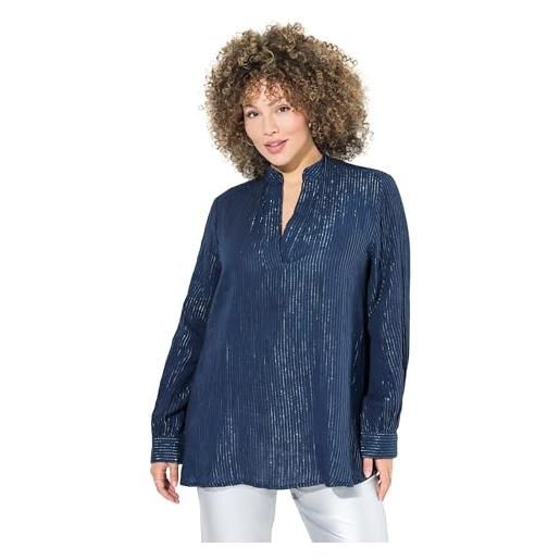 Ulla Popken bluse, metallic-streifen, a-linie, v-ausschnitt, langarm camicia da donna, blu inchiostro, 52/54 it
