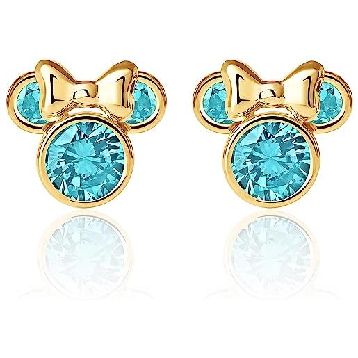 Disney orecchini Disney in oro giallo 9 kt per bambine con minnie, impreziosito da zirconia - celeste