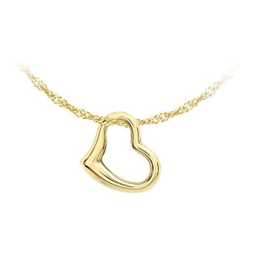 CARISSIMA Ciondolo Cuore Aperto Con Diamante In Oro Giallo 9kt Su Collana Curb Regolabile (41-46 Cm)