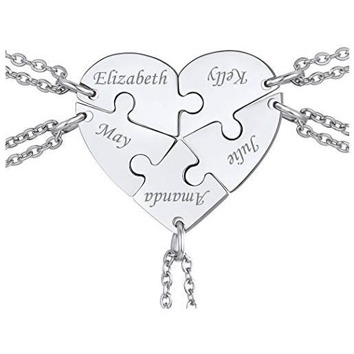 Set Regalo Amicizia 2 Collane E 2 Portachiavi Puzzle In Acciaio Inossidabile Argento – Gioielli Per Coppie, Amici, Sorelle, Famiglia – Idea Regalo Per Compleanno, Anniversario, Natale - 2