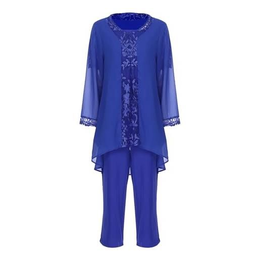 TiaoBug completo donna elegante tailleur in chiffon 3 pezzi set completi di pantaloni da cerimonia sera cocktail elegante abbigliamento per business e matrimoni casual blu scuro l