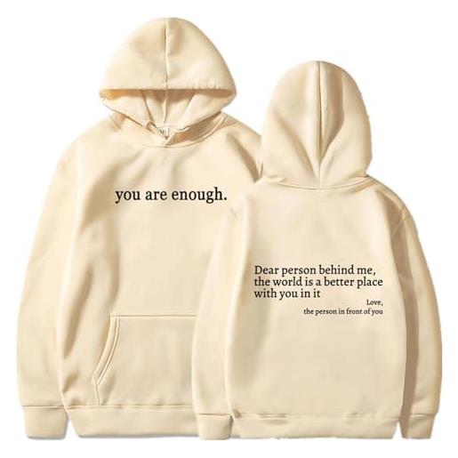 Generico you are enough hoodie, dear person behind me hoodie, for women casual letter print sleeve pullover gift (beige, l)