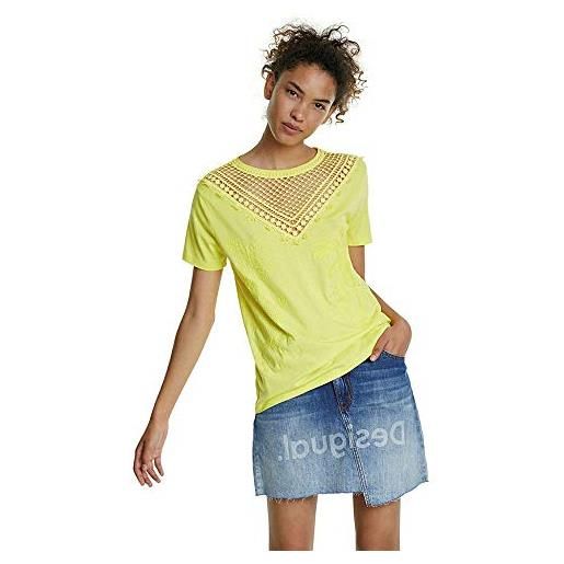 Desigual ts_tropic thoughts, t shirt donna, giallo (blazing 8035), xs