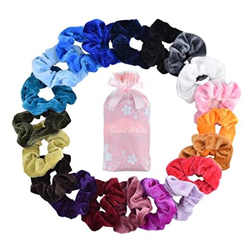 Willingood 20 pezzi scrunchies, elastici per capelli in velluto colorato, elastici per capelli per ragazze e ragazze, coda di cavallo