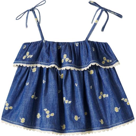 Zimmermann Kids tank top di jeans lucky con ricamo