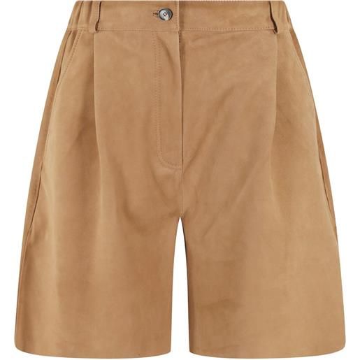Tela shorts in pelle scamosciata - marrone