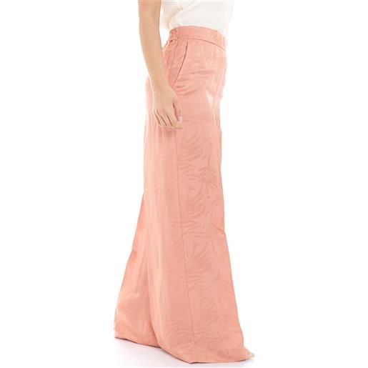 TWINSET pantalone palazzo TWINSET stampa palme in misto lino, colore corallo