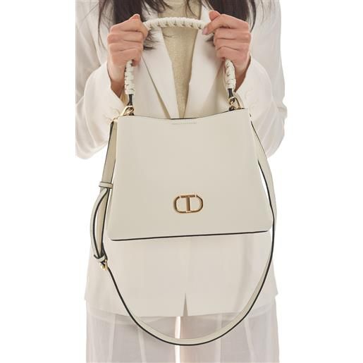 TWINSET borsa tote TWINSET con manico intrecciato e logo, colore bianco