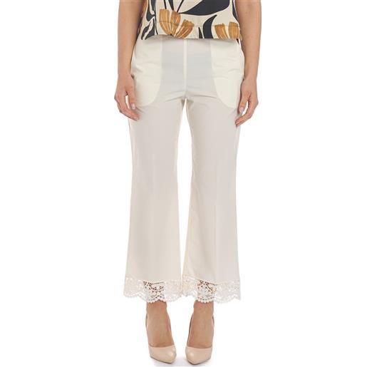 TWINSET pantalone TWINSET cropped con bordo in pizzo, colore bianco