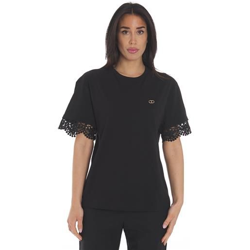 TWINSET t-shirt TWINSET con maniche rifinite in pizzo, colore nero