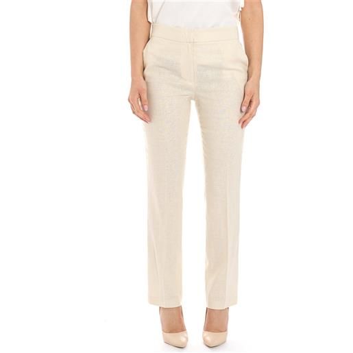 TWINSET pantalone TWINSET gamba dritta in misto lino, colore sabbia