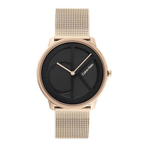 Calvin Klein orologio analogico al quarzo per uomo e donna collezione iconic mesh - 40mm con cinturino in maglia metallica in acciaio inossidabile color oro rosso - 25200029