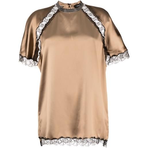 Fabiana Filippi blusa con bordo in pizzo - marrone