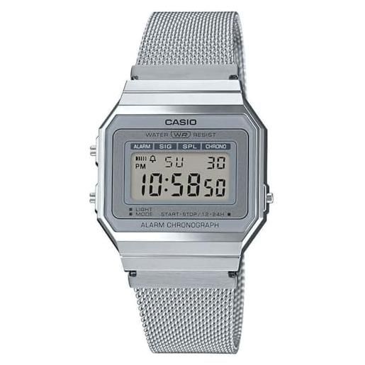 Casio orologio quarzo unisex, misura cassa 36.00mm con quadrante lcd digitale e cinturino argento in mesh bracelet a700wem-7aef