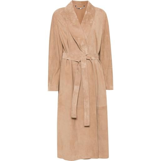 FENDI cappotto monopetto in pelle scamosciata - marrone