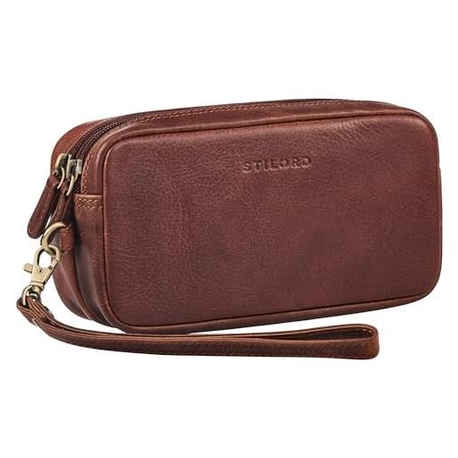 STILORD 'tiber' pochette uomo con cinturino da polso in pelle borsetta a mano con doppia scomparto per smartphone fino a 6,5 pollici borsa da festival cuoio autentico, colore: kara - cognac