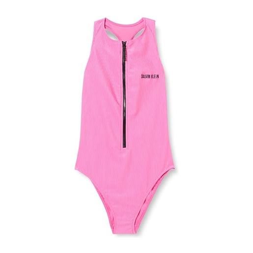 Calvin Klein racerback one piece kw0kw02407 costume da bagno con schiena a incrocio, rosa (bold pink), l donna