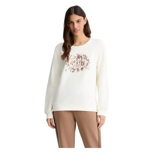 Liu Jo felpa leggera girocollo da donna con logo animalier e strass, ta5168 (it, testo, m, regular, regular, white milk/animalier)