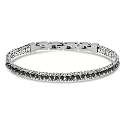 Generico bracciale uomo liu jo tennis in acciaio zirconi neri mlj525, argento