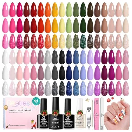 beetles Gel Polish smalto per unghie in gel beetles 36 colori, set da 44 pezzi con base opaca e top coat lucido, smalto per unghie colorato nudo bianco rosa rosso blu per san valentino da donna