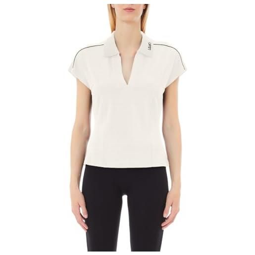 Liu Jo t-shirt in piquet colletto a polo scollo a v ta5183 (it, testo, m, regular, regular, natural beige)
