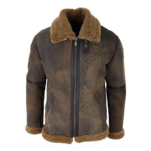TruClothing. Com giacca aviatore da uomo vera pelle di montone stile classico pilota militare invernale - marrone l